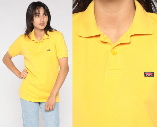 80s Britannia Polo Shirt Yellow Collared Short Sleeve Men's Small