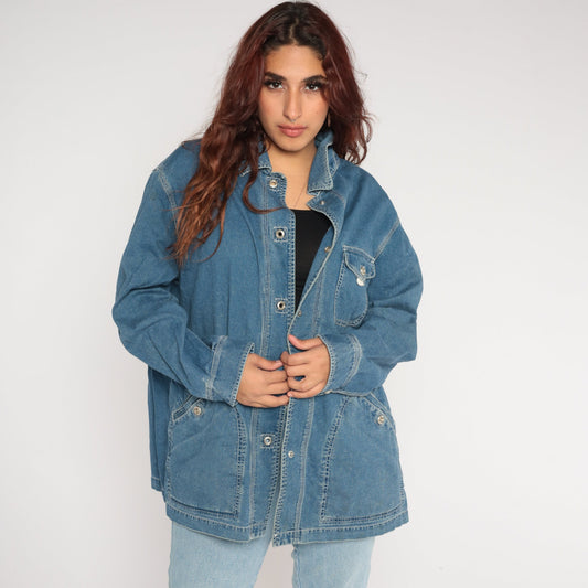 00s Lauren Jeans Co. Blue Denim Snap Jacket Plus Size XXL