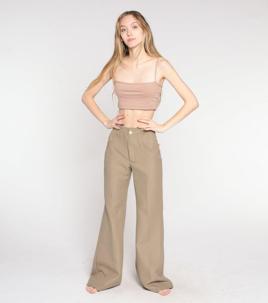 70s Taupe Bell Bottom Pants High Waist Flared Trousers Extra Small