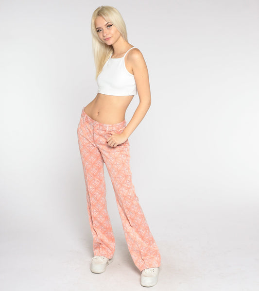 70s H Bar C Ranchwear Bell Bottom Pants Orange Checkered Flared Medium Tall