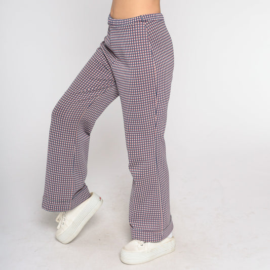 70s Checkered Bell Bottom Trousers Red White Blue High Waist Flared Pants Medium