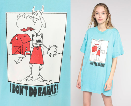 90s Cow Graphic T-Shirt I Don't Do Barns Farm Joke Blue Extra Large XXL