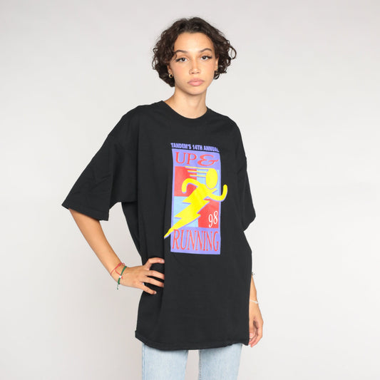 1998 Tandem Up and Running Race Graphic T-Shirt Black Men's Extra Large