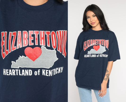 90s Elizabethtown Kentucky Heartland Graphic T-Shirt Navy Blue Extra Large XL