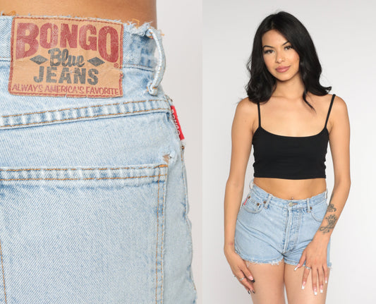 90s Bongo Frayed Denim Shorts Mid Rise Blue Small S