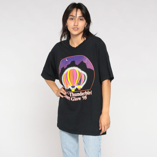 1995 Northwest Thunderbird Desert Glow Hot Air Balloon Graphic Tee Black Large L