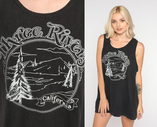 90s Three Rivers California Tank Top Forest Graphic Black Cotton Extra Large