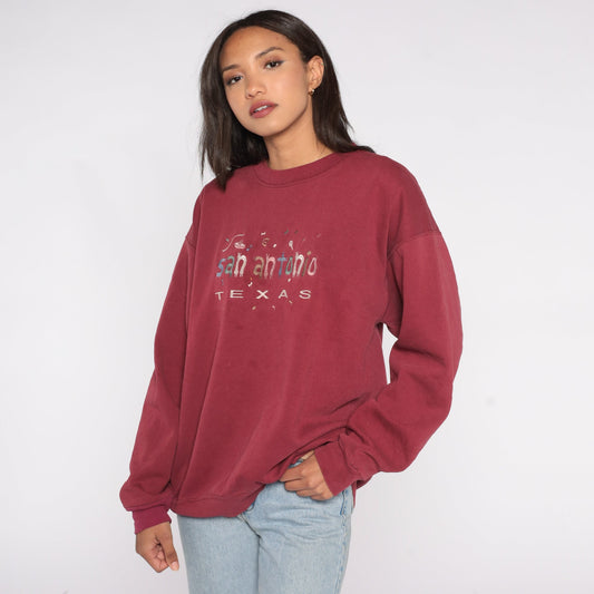 90s San Antonio Texas Sweatshirt Burgundy Oneita Crewneck Extra Large XXL