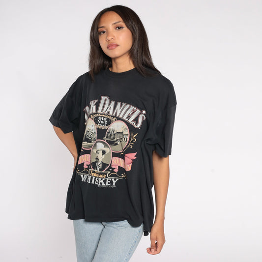 1989 Jack Daniel's Whiskey Graphic T-Shirt Black Cotton Extra Large