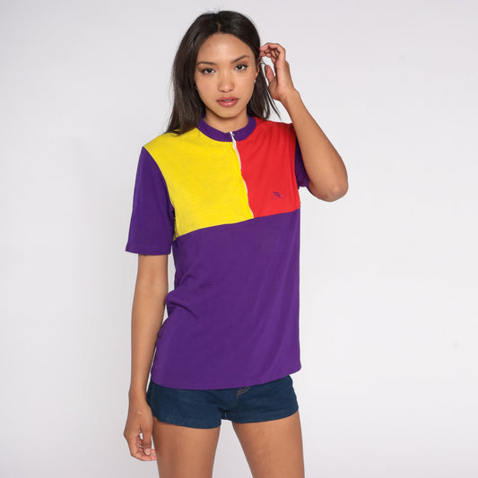70s Cycle Mates Cycling Jersey Purple Red Yellow Color Block Quarter Zip Medium