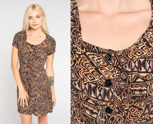 90s No Boundaries Geometric Print Romper Wide Leg Button Up Small