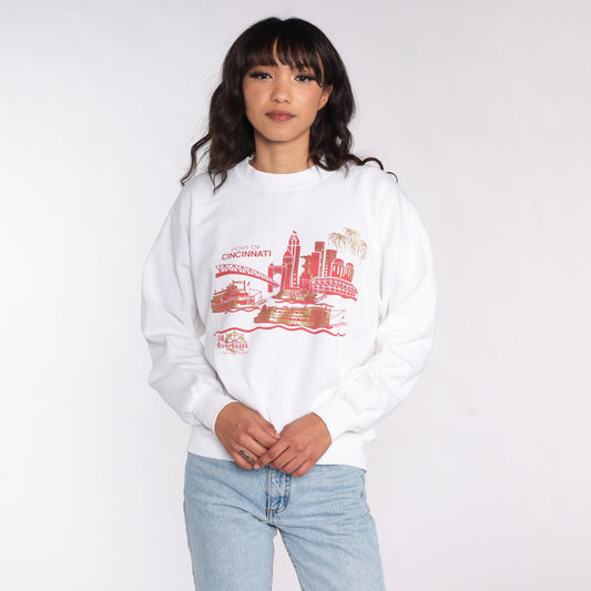 80s Port of Cincinnati BB Riverboats Graphic Sweatshirt Cityscape Large