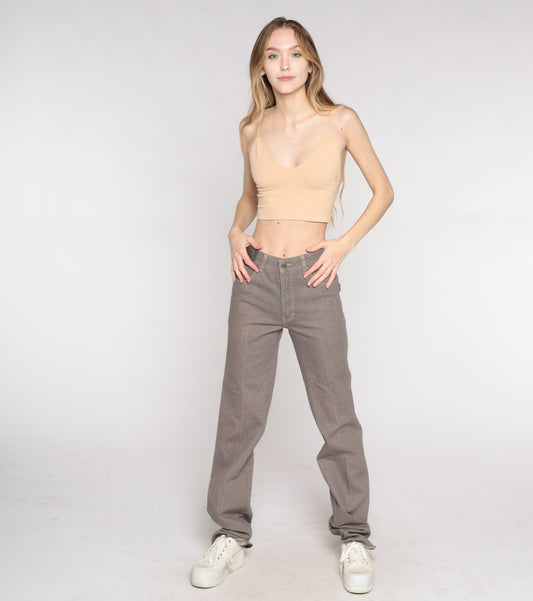 90s Sergio Valente Western Jeans Taupe High Waist Straight Leg Embroidered Steer Small