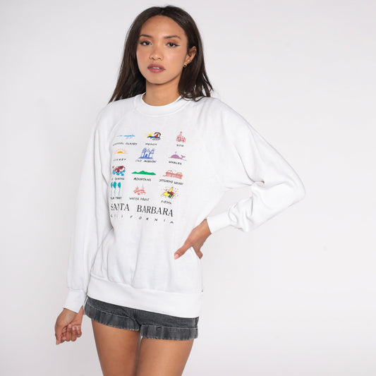 90s Santa Barbara California Raglan Sweatshirt White Graphic Pullover Extra Large XXL