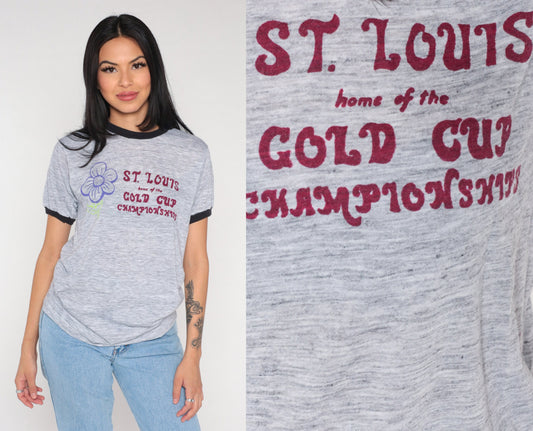 80s St Louis Gold Cup Championships Ringer Tee Shirt Graphic Medium