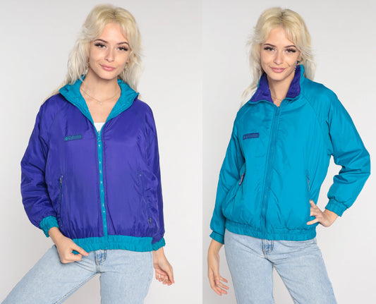 90s Columbia Reversible Windbreaker Jacket Turquoise Purple Extra Small XS