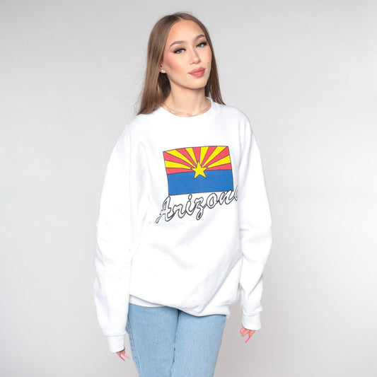 90s Arizona Flag Spellout Sweatshirt White Graphic Crewneck Extra Large XXL