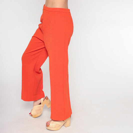 70s Orange Polyester Bell Bottom Trousers High Waist Flared Small