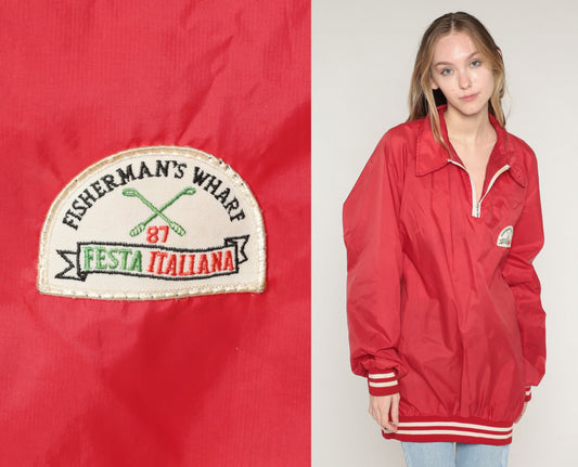 1987 Fisherman's Wharf Festa Italiana San Francisco Red Windbreaker Jacket Extra Large