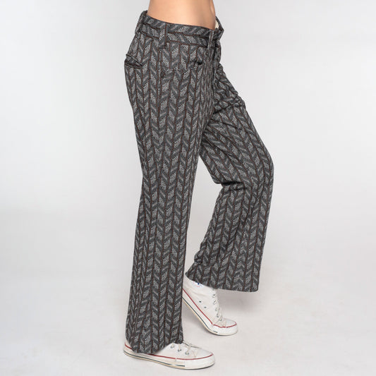 70s Chevron Flared Trousers High Waist Bell Bottoms Grey Medium