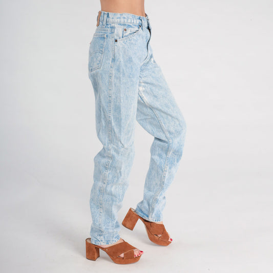 80s Levis 501 High Waist Straight Leg Jeans Distressed Acid Wash Denim 30x34