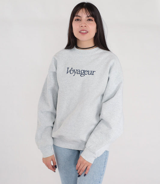 90s Voyageur Embroidered Sweatshirt Heather Grey Crewneck Pullover Large L