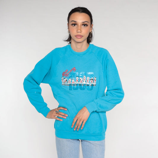 1993 Yukon Quest Dogsled Race Sweatshirt Blue Raglan Graphic Medium