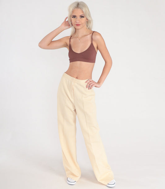 70s Pale Yellow Bell Bottom Pants High Waist Vintage Trousers Small