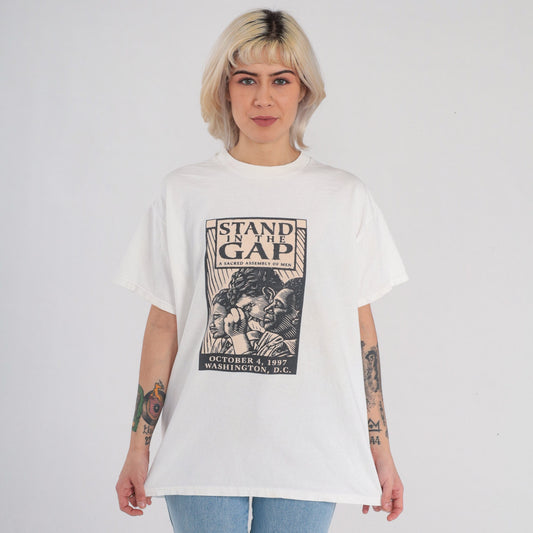 90s Stand in the Gap Christian TV Graphic T-Shirt White Cotton Large L