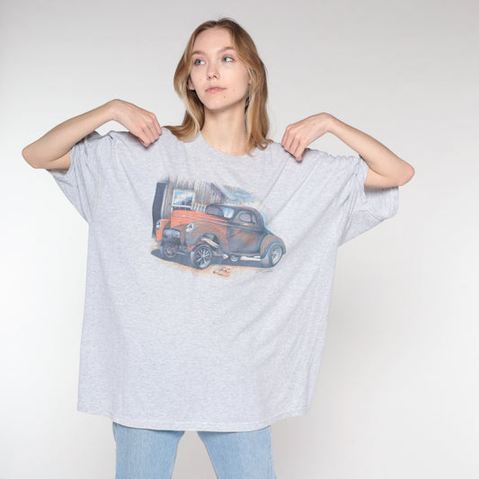 90s Jerzees Classic Car Graphic Tee Heather Grey Single Stitch Extra Extra Large XXL