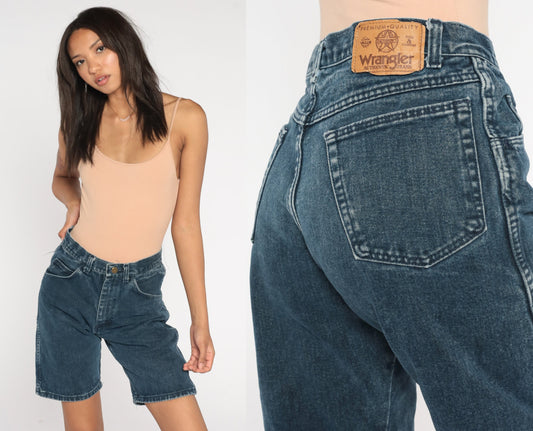 90s Wrangler Dark Blue Denim Shorts High Waist Jean Shorts Medium 29