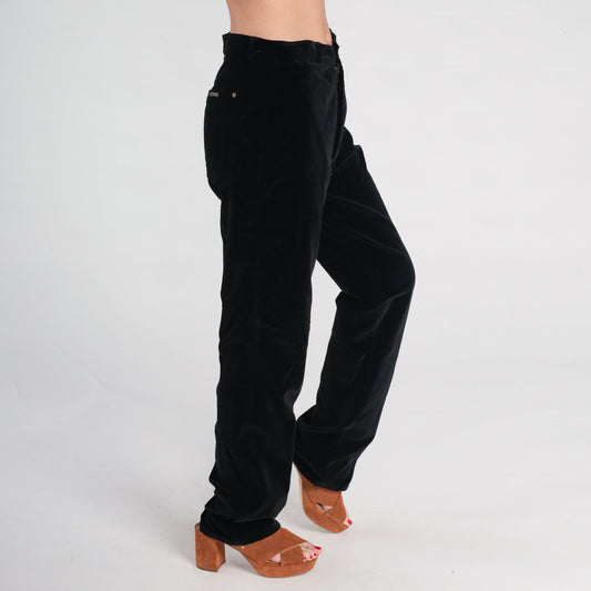 90s G Pellini Black Velvet High-Waisted Straight-Leg Trousers Medium
