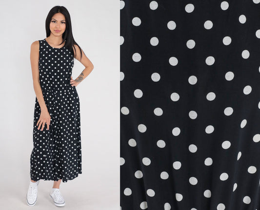 90s My Michelle Polka Dot Midi Dress Black White Sleeveless Medium