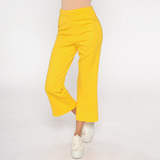70s Bright Yellow High-Rise Straight Leg Trousers Ankle Length Small