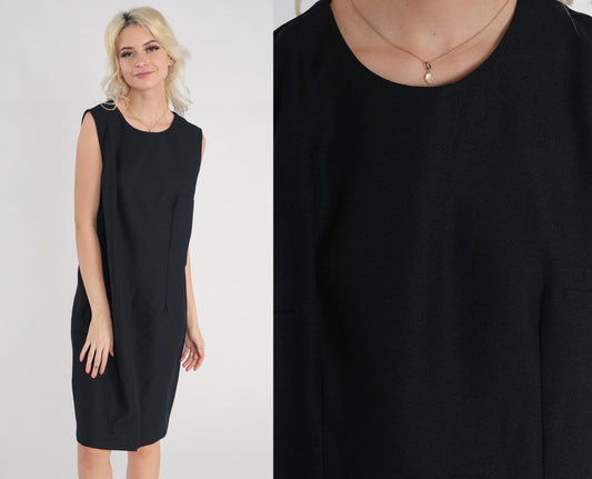 90s Black Shift Mini Dress Sleeveless Zipper Back Large