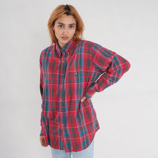 90s Woolrich Plaid Button-Up Shirt Red Blue Green Long Sleeve Extra Large XL