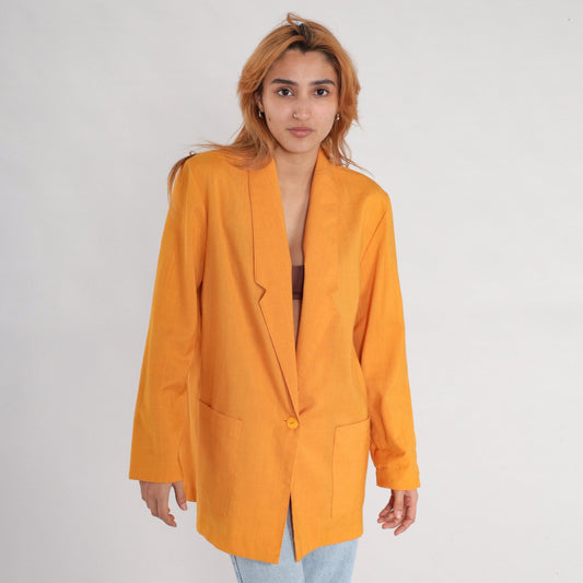 80s Yellow Button Blazer Jacket Single Breasted Medium M