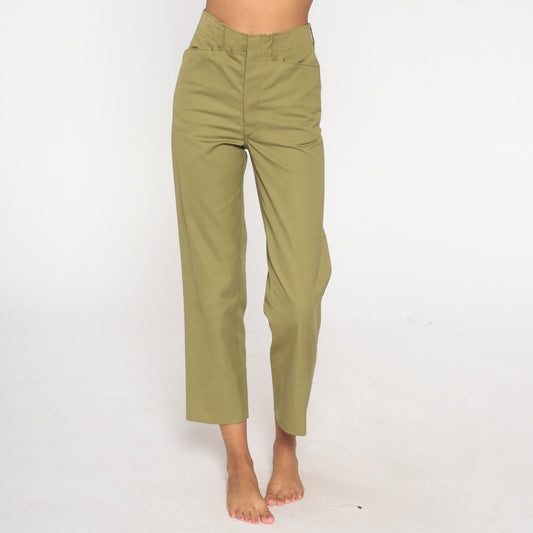 80s Boy Scout Olive Green Cotton Pants High Waisted Uniform Small