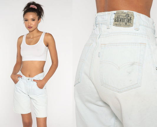 90s Levi's Silvertab Light Blue Denim Shorts High Rise Small