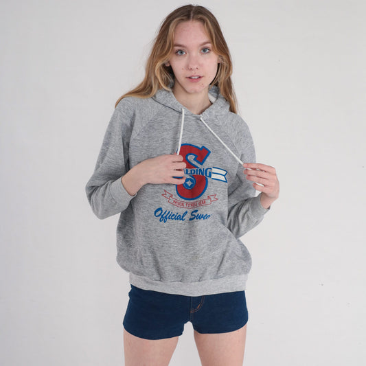 90s Spalding Hoodie Heather Grey Raglan Athletic Logo Pullover Medium