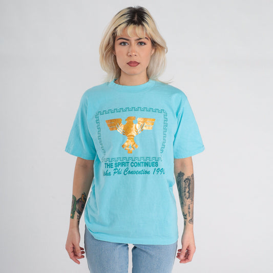 Alpha Phi Convention 1990 Sorority T-shirt Metallic Gold Phoenix Blue Medium