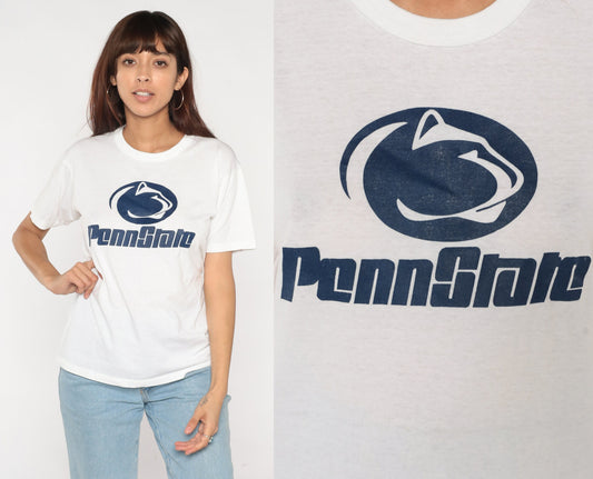 90s Penn State Nittany Lions Graphic T-Shirt White College Football Medium