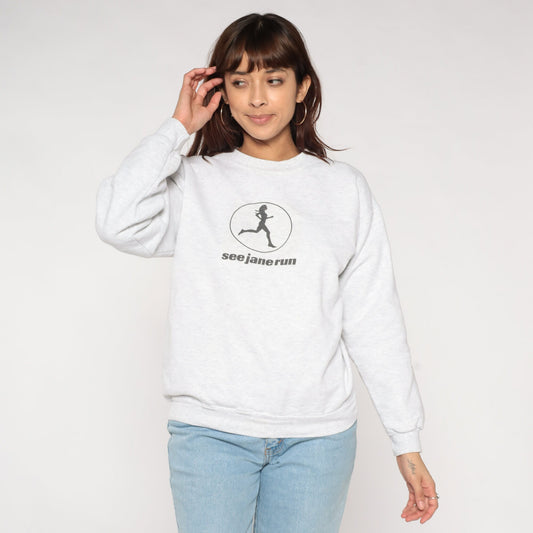 00s See Jane Run Female Runner Graphic Sweatshirt Heather Grey Medium M