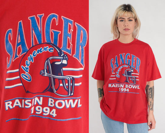 1994 Raisin Bowl Sanger Cheyenne Football Graphic T-Shirt White Extra Large XL