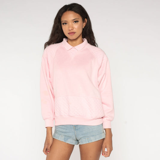 90s Gitano Baby Pink Quilted Sweatshirt Collared Raglan Medium
