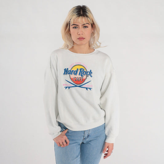 90s Hard Rock Cafe World Cup of Surfing Sweatshirt White Graphic Large L
