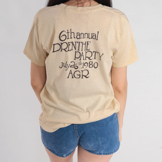 80s Day of the Drenthe Cycling Graphic T-Shirt Penny-Farthing Tan Single Stitch Small