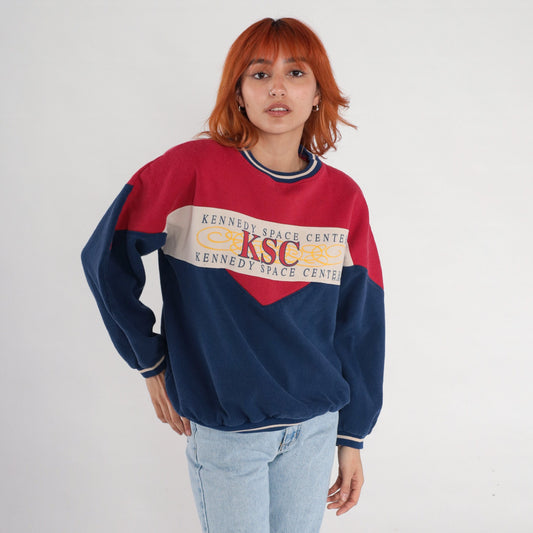 90s Kennedy Space Center Astronaut Graphic Sweatshirt Navy Blue Red Large