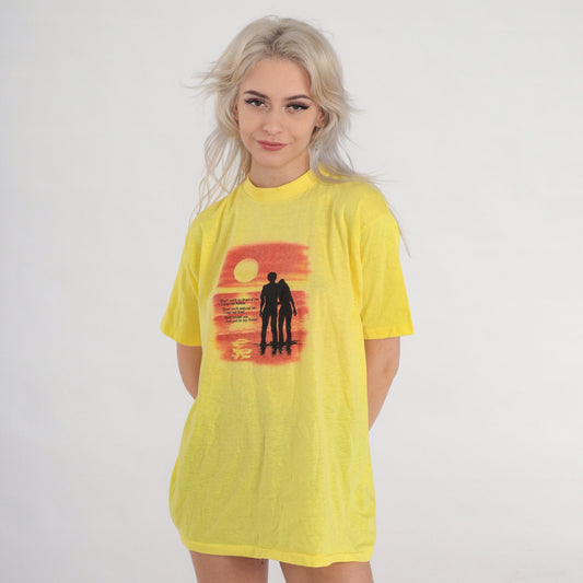 80s Albert Camus Quote Friendship T-Shirt Yellow Graphic Single Stitch Extra Large