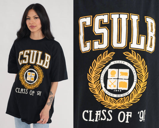 1991 California State University Long Beach Class of '91 Graphic T-Shirt Black Extra Large XL